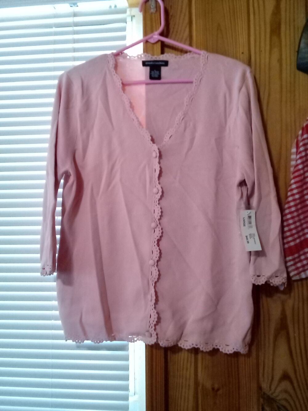 Good clothes Women's L Peach 3/4 Sleeve Crochet Trim Cardigan Top